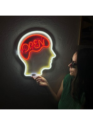 Open Mind Neon Metal Duvar Dekor Zihin Açıklığı Temalı Neon