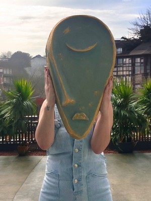 Taş Heykel Duvar Maskesi, El Yapımı Soyut Yarı Yüz Dekoru, Ev ve Ofis Için Benzersiz Ev Hediyesi