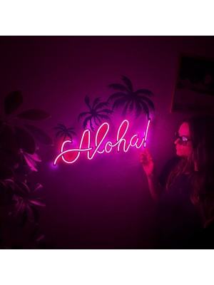 Aloha Neon Metal Duvar Dekor Yazı Temalı Neon
