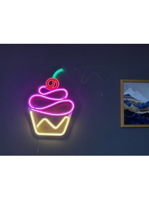 Cupcake Neon Metal Duvar Dekor Kek Temalı