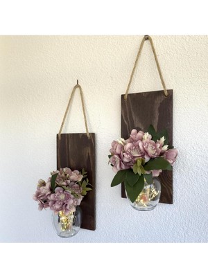 LED Işıklı, Kahve Yasemin Çiçekli Duvar Dekoru Ceviz Ikili Set