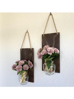 LED Işıklı, Kahve Karanfil Çiçekli Duvar Dekoru Ceviz Ikili Set