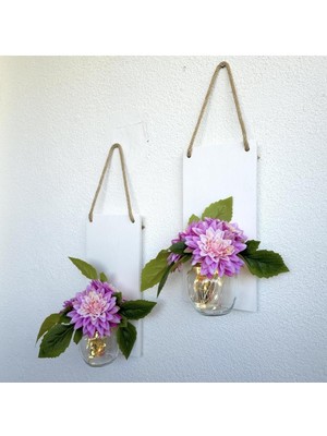 LED Işıklı, Lila Yıldız Çiçekli Duvar Dekoru Beyaz Ikili Set