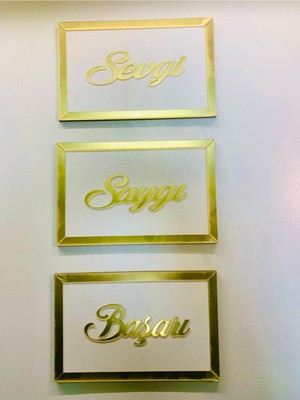 Gold/beyaz Saygı-Sevgi-Başarı Duvar Dekoru