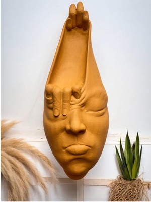 Soyut 3D Yüz Heykeli – Modern Duvar Sanatı | El Yapımı Dekoratif Mask | 48X18 cm Heykel Duvar Dekor