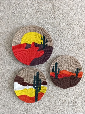 Çöl Afrikan Model Bohem Tarz Hasır Duvar Tabağı Seti