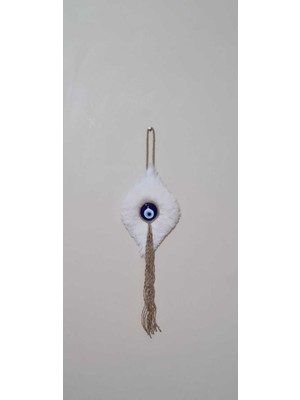 Beyaz Pelüş Dekoratif Nazarsüsü Ev ve Ofis Için Şık Modern Bohem Nazar Boncuklu Duvar Süsü Aksesuar