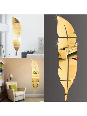 Gold Pleksi 4 Parça Tüy Şekilli Duvar Dekoru - Salon Oturma Yatak Çocuk Odası Için 120X30CM Ayna