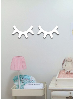 Beyaz Ahşap 2'li Kirpik Duvar Dekoru Salon Oturma Odası Yatak Odası Çocuk Odası Için 50X15CM Tablo