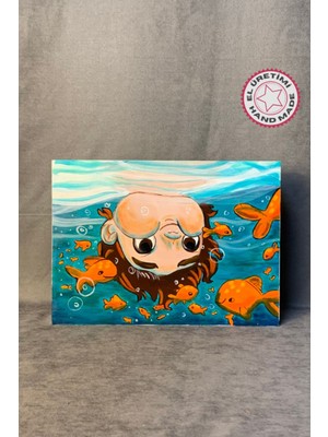 - Zehra 2303 - El Yapımı Balıklar ve Çoçuk Temalı Dekoratif Pano - 30 x 22