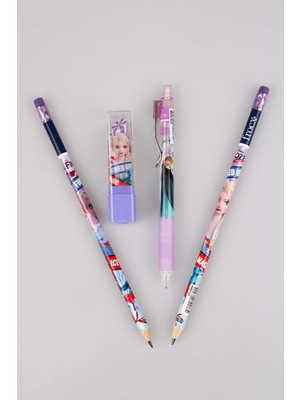 Lisanslı Elsa Frozen 2 Adet Silgili Kurşun Kalem,versatil Uçlu Kalem ve Ruj Silgi Seti