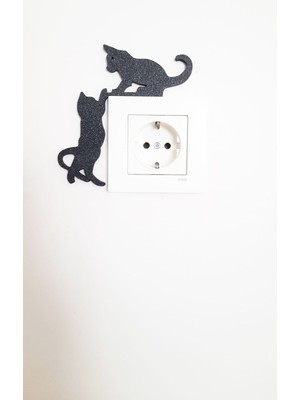 2li Dekoratif Priz Çerçeve Süsü Plastik Sevimli Kedi Figürlü Yapışkan Bantlı Dekoratif Şık Priz Süs