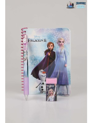 Lisanslı Elsa Frozen Çizgili Bloknot , Versatil Uçlu Kalem 0.7 mm ve Silgi Seti