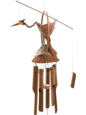 Leylek Figürlü Bambu ve Hindistan Cevizinden Doğal Rüzgar Çanı