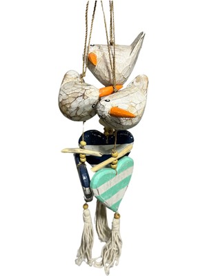 Ahşap Marin Kalpli Kuş Sarkıt