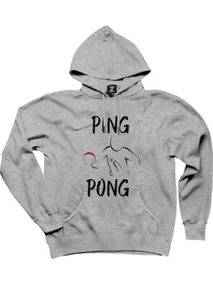 Ping Pong Actor Design Gri Kapşonlu Sweatshirt Hoodie