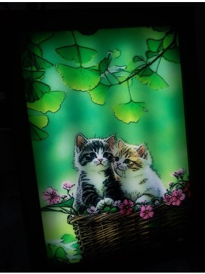 ,sevimli Kediler,led Işıklı Dekoratif Çerçeve.