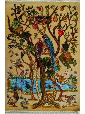 Bambu Iplikten Dokuma Bej Renk Doğa Tasvirli Iran Duvar Halısı (50X70 Cm)