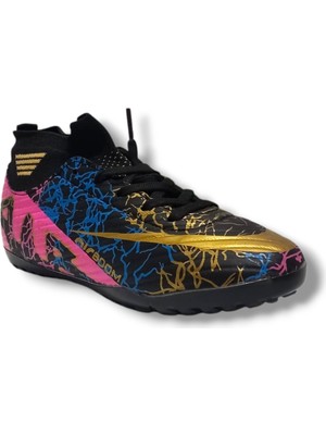 Laliga 565-25 Çoraplı Halı Saha Krampon Siyah Altın Pembe