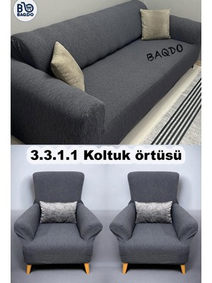 Baqdo Koltuk Örtüsü 3+3+1+1 Takımı Lastikli Esnek Yıkanabilir Çekyat Kanepe Kılıfı antrasit renk