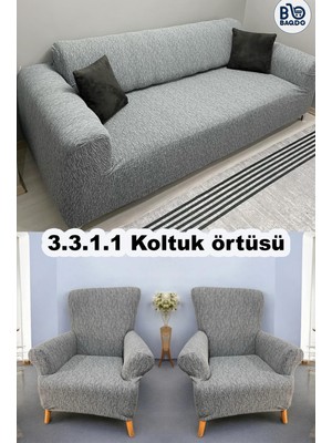 Jakarli Koltuk Örtüsü 3+3+1+1 Takımı Lastikli Esnek Yıkanabilir Çekyat Kanepe Kılıfı Açık gri