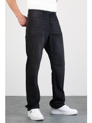 Hlt Jeans Erkek Antrasit Straight Baggy Fit Likrasız Rahat Kesim %100 Pamuk Loose Jean Pantolon GEORGE