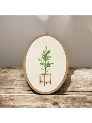 Saksı Çiçek - Elips Pano Kasnak Boyut: 15,50CM x 19CM