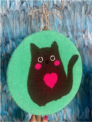 Kedi Duvar Süsü, Nakışlı  Kedili Duvar Dekorasyonu, Punch Nakışlı Kedi, Handmade Dekoratif Ürün