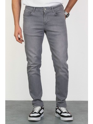 Erkek Gri Regular Jeans Likralı Esnek Kot Pantolon HLTHE001983