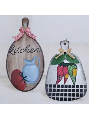 El Cizimi El Boyaması 2'li Tablo Mutfak Tablosu Ahşap Tablo Kitchen Tablo