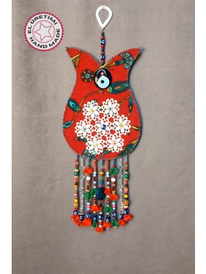 - Aslı 5776 - 1895 El Yapımı Otantik Nazar Boncuklu Duvar Süsü - Kırmızı Lale