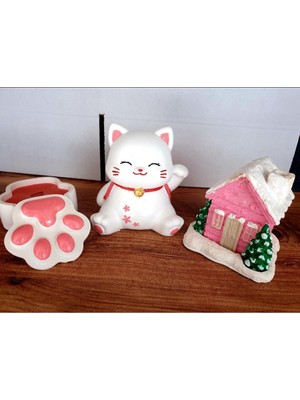 Sevimli Kedi , Mumlu Pati Kutu,pembe Dağ Evi Tütsü 3'lü Set Sevgili Hediye( Tütsü Hediyeli)