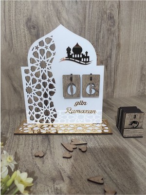 Beyaz Mdf Gold Pleksi Detaylı  Dekoratif Ramazan Takvimi , Manuel Imsakiye