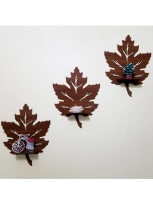Kuk Desing 3’lü Ahşap Duvar Süsü Rafı - Yaprak Mumluk ve Dekoratif Aplik Seti