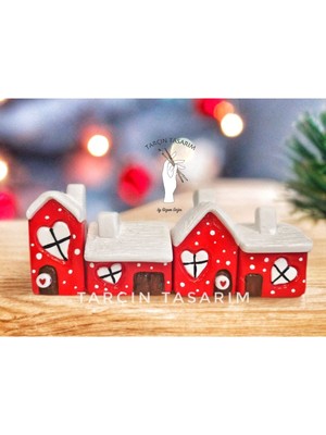 El Yapımı,4'lü Mini Kırmızı Evler,ev,dekor,biblo,yeni Yıl,sevgililer Günü,(Handmade)