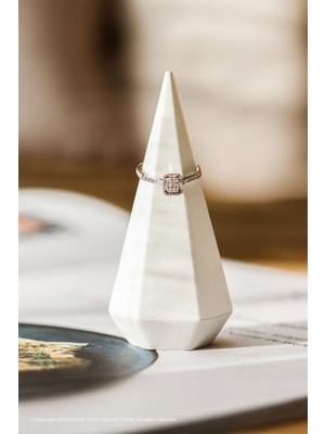 Pırlanta Görünümüyle Şık ve Zarif Minimal Beton Yüzüklük - Büyük Boy (Bej - Kırık Beyaz)