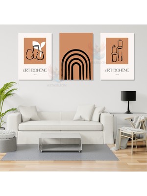3'lü Set Kanvas Tablo Minimalist Tasarım Salon Tablosu Şık Yeni Ev Hediyesi Bohemian Kanvas Tablo