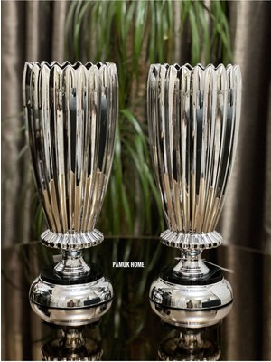 Metal Ayaklı Tekli Gümüş Cam Vazo