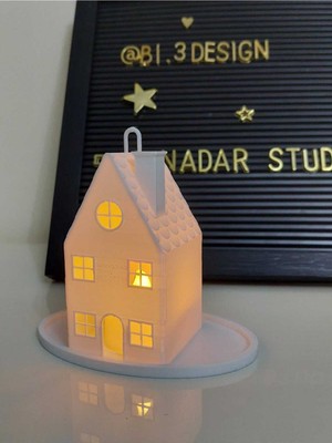 Kış Evi Tealight Mumluk / Tealight ve Tabanlık Hediyeli