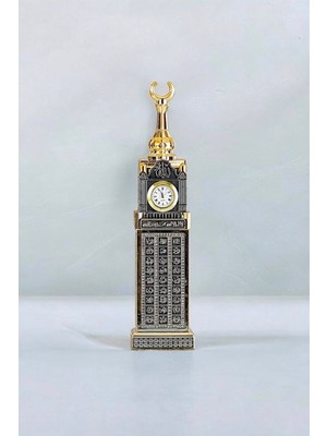 Zirkon Taşlı Gold Zemzem Kulesi & Saat 6 x 24  cm