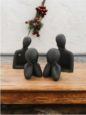 Dekoratif Iki Çocuklu Aile Obje Siyah Renk