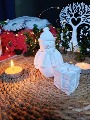 Yılbaşı Kardan Adam ve Hediye Kutusu 2 Li Dekoratif Biblo Set