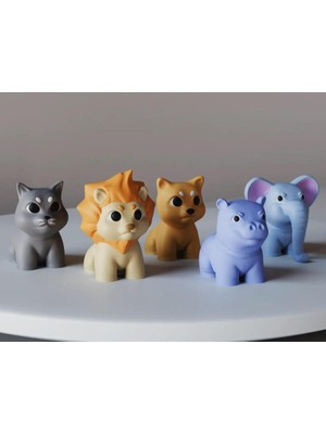 Renkli Mini Hayvan Figürleri Seti - Aslan, Kedi, Köpek, Fil, Su Aygırı (Küçük Boy)