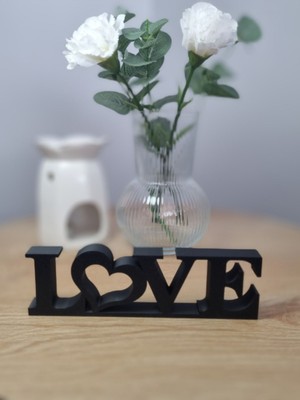Love Yazılı Dekoratif Biblo ve Masaüstü Dekor - Siyah 19,5  cm  x 6  cm  (Büyük Boy)