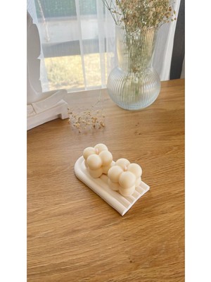 3’lü Set Beton Takı/mum Tabağı ve 2’li Küçük Bubble Mum Organizer Geometrik Çizgili Beton Tabak