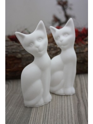 2 Li Dekoratif Taş Tozu Kedi Biblo 14  cm
