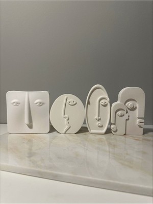 Iskandinav Minimal Face 4 Lü Beton Obje Dekoratif Yüz