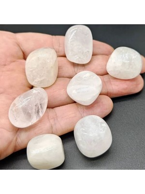 3-5  cm  Kuvars Taşı, Beyaz Tamburlanmış Doğal Taş, Beyaz Enerji Taşı Ham Parça