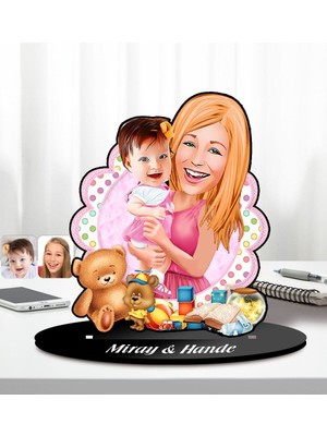 Kişiye Özel Anne-Kız Karikatürlü Ahşap Biblo-7, Anneye Hediye, Anneler Günü Hediyeleri