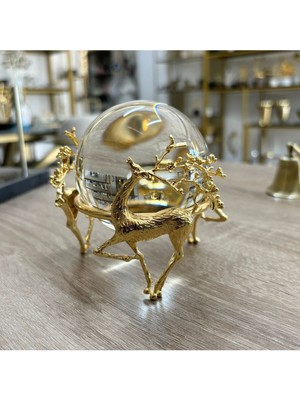 Çiçek Boynuzlu Geyikli Cam Top-Gold (Altın)